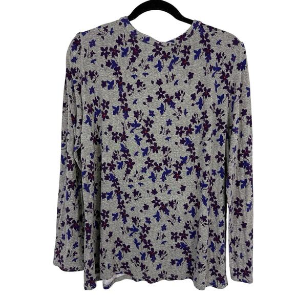 Liz Claiborne Henley top size XL Gray Purple Floral Long Sleeve Pullover - Picture 8 of 9